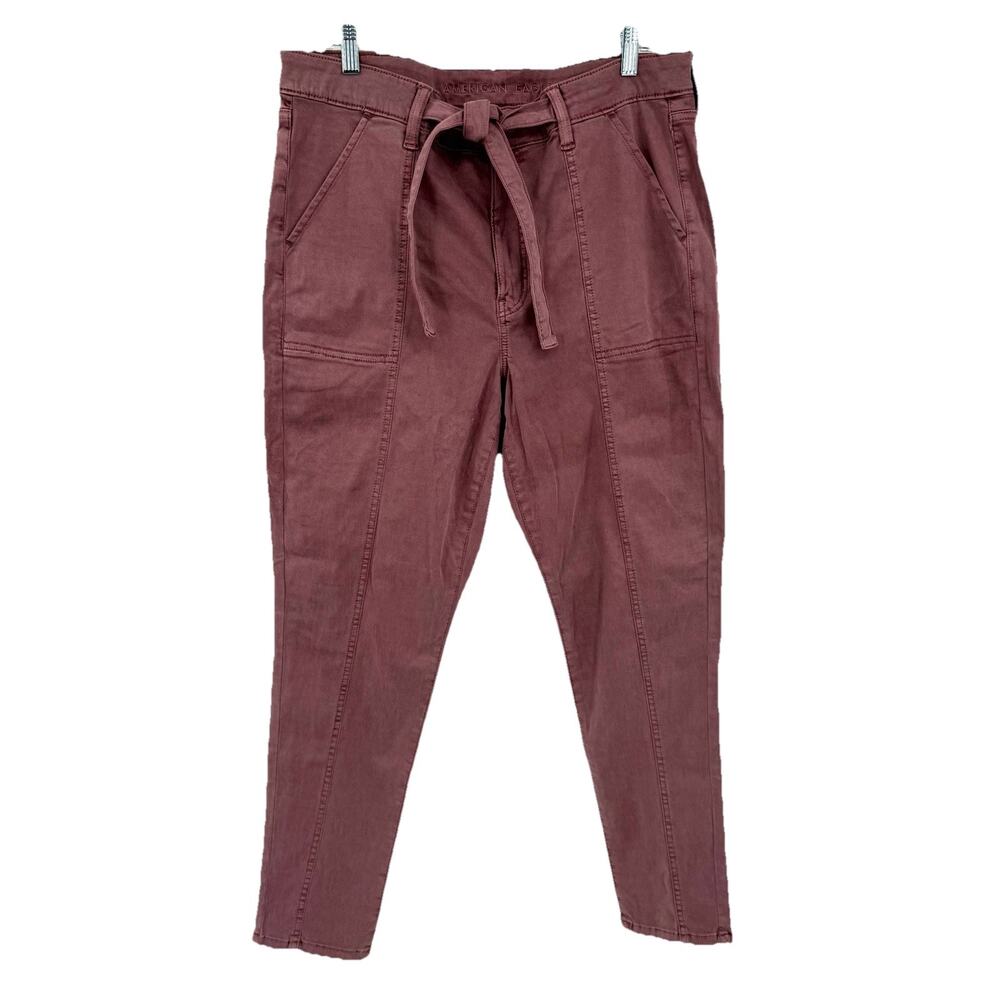 American Eagle Women’s 18 High Rise Jegging Next Level Stretch Mauve Tie Waist - Picture 2 of 9